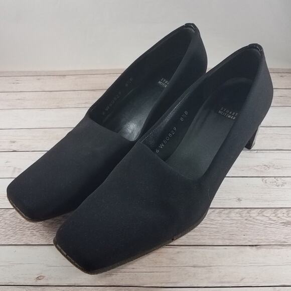 Stuart Weitzman square toe fabric block heel 8.5B - Picture 1 of 7